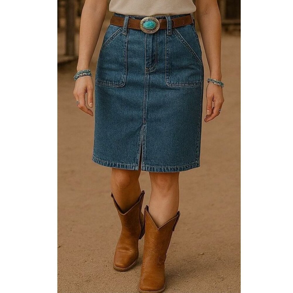 GAP JEANS Women's Size 8 Blue Denim Pencil Skirt - Front Zip/Slit Pocket Buttons